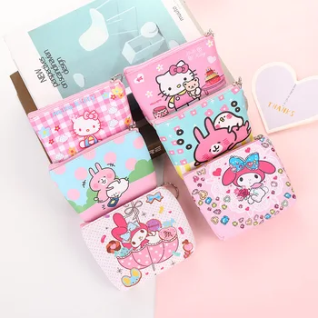 Hello Kitty Bolsa da Moeda Sanrio Cartoon Kulomi Melodia PU Mulher Carteira Anime Bonito Pequeno Saco de Armazenamento Kawaii IDENTIFICAÇÃO de Titulares de Cartão do Saco