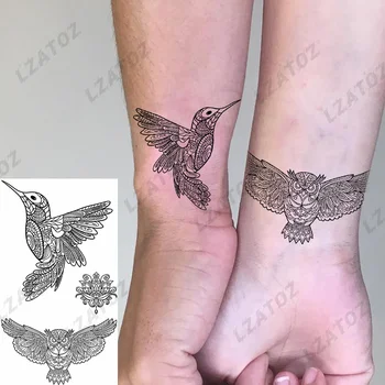 Lace Pássaro Voando Animal Tatuagens Temporárias Para a Mulher Adulta Realista Falso Coruja Flor Etiqueta da Tatuagem DIY Lavável à Mão Tatoo Decalque