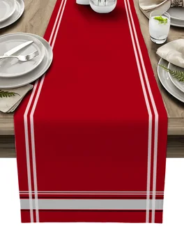 Listras Vermelhas Textura De Linho Corredor Da Tabela Mesa Da Cozinha Decoração Quinta Reutilizáveis Mesa De Jantar Pano Festa De Casamento Decoração