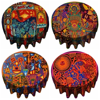 Psicodélico Oaxaca Maia, Peruano, Mexicano Arte Tribal Asteca Huichol Coloridos Fios De Pintura Toalha De Mesa Redonda Por Ho Me Lili