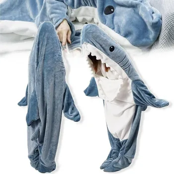 Cartoon Tubarão Saco de Dormir, Cobertor de Flanela Karakal Pijama Office Aconchegante Tecido Sereia Xale Cobertor para Crianças, Adultos Natal