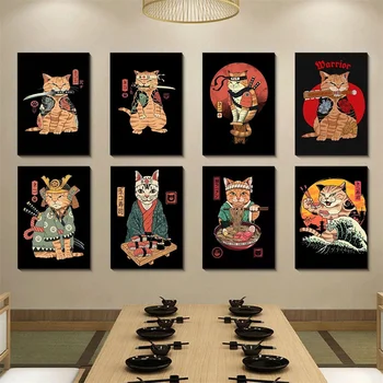 Engraçado Gato Sushi Bordado de Diamante 5D DIY Diamante Pintura de Animais em Ponto Cruz Kits Retro Arte em Estilo Japonês com Casa Decoração