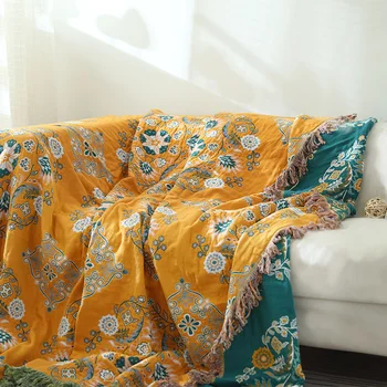 Vintage Algodão Boho Jogar Cobertor Floral Verde Macia Manta para Sofá Quinta Reversível Aconchegante Musselina Sofá Cobertor para o Exterior