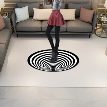 Nova Mandala Alfombra 3D tridimensional Preto-e-Branco de Visão Estéreo Ilusão de Tapetes para Sala de estar, Área de Tapete, Mesa de Chá Esteira do Sofá
