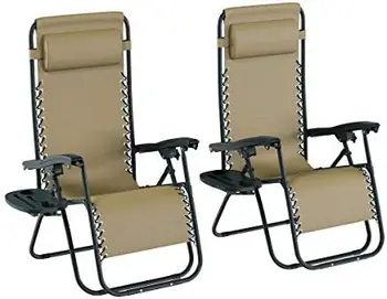 Azul Exterior Conjunto de 2 Zero Cadeiras Dobráveis Anti-Gravidade Poltronas com Mesa Lateral, Suporte de Copo & Travesseiro подушка дл