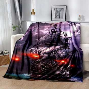 Barco Navio Monstro de Pelúcia Macio Cobertor,Um Barco Pirata,Barca,Cobertor de Flanela Jogar Cobertor para a Sala de estar, Quarto e Sofá-Cama Piquenique