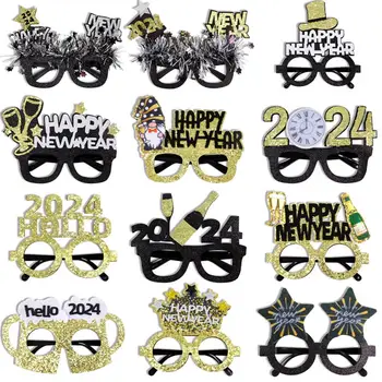 Ano novo Óculos Elegante Adereços Foto para a Véspera de Ano Novo Ouro Preto Molduras Temáticas Elegante Festa de Ano Novo Óculos de Adereços Foto para Um