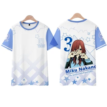Anime A Quintessência de Quíntuplos Nakano Miku 3D Print T-Shirt Mulheres Homens Verão de Manga Curta Engraçado Camiseta Graphic Tee Cosplay