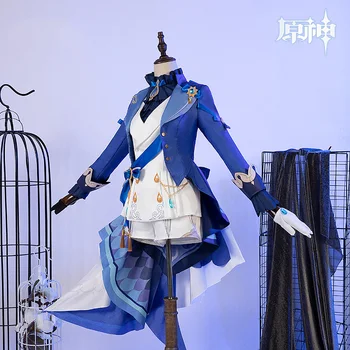 O Jogo Genshin Impacto Cos Furina Cosplay Fontaine deus da água Traje Azul elegante das Mulheres de Vestido Novo H