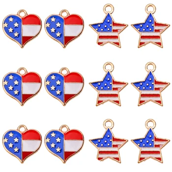 Peixin 10Pcs/Set Populares em Forma de Coração Bandeira Americana Esmalte Liga Pingente Bonito Estrelas Encantos para Fazer Jóias Atacado de Suprimentos