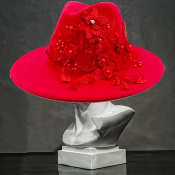 Casamento vermelho Chapéu Fedora Hat 3D de Bordado Homens e Mulheres de Jazz Chapéu de 2023 Novo Chapéu Fedora Lançamento de um Novo Produto Sombrero Chapéu