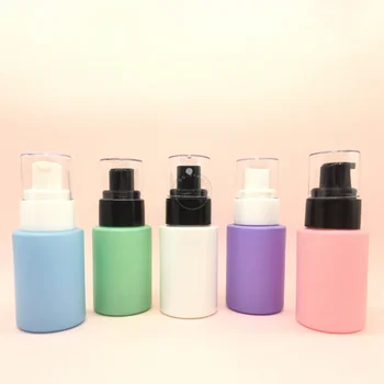 30ML Coloridas Garrafas de Vidro Fosco com Preto Branco Tampa de Plástico Prima cosmétique Frasco de Spray de Viagem Amostra do Recipiente de Armazenamento