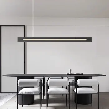 Restaurante minimalista lustre high-end moderno e minimalista ilha arte de luz e sombra criativa aço inoxidável de longa lâmpada de vidro