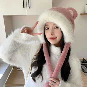 Frio-a prova de Peles Beanies Chapéu da Moda Inverno Quente Engrossar Peludos Caps Pom Pom Bola Chapéus Acessórios femininos