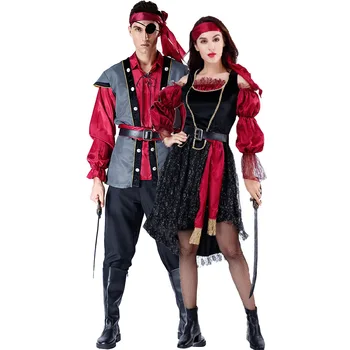 Halloween Festa De Carnaval Capitão Pirata Trajes Cosplay Para Adultos Mulheres, Homens, Casais, Role-Play De Desempenho Do Vestuário De Vestido De Fantasia