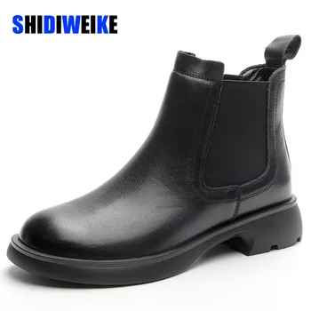 SDWK 3,5 cm de Couro outono inverno Tornozelo botas de estilo Britânico retro Chelsea boots de couro Genuíno tornozelo botas para mulheres AD4638