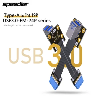 Dobra de 90 Graus Duplo a USB 3.0-Tipo Uma Fêmea Para Interno 19Pin ao Tipo E Macho Azul Televisão Cabo de Extensão com o Furo do Parafuso de 5 gbps
