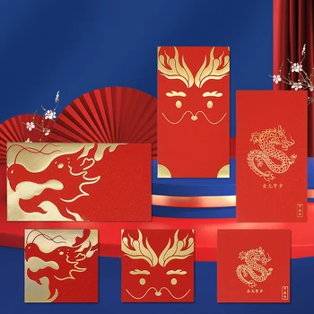 O Ano Novo Chinês Bonito Dos Desenhos Animados Padrão Dragão Vermelho Envelopes Festival Da Primavera De Decoração Do Ano Do Dragão De Sorte, Dinheiro De Bolso Festa Presente