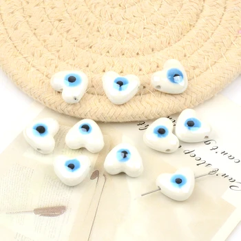 15mm Cruz Buraco Preto Safira Azul Branco do Olho da Forma do Coração Cerâmica Esferas Mal Esferas de Porcelana Miçangas para Fazer Jóias de Diy