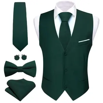 Luxo Colete para Homens Sólido Verde de Seda, Colete gravata borboleta Empate Japao Conjunto Jaqueta sem Mangas Casamento Formal Terno Masculino Barry Wang