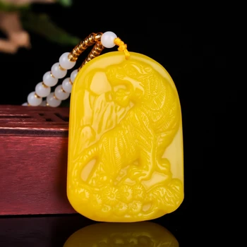 Chinês Amarelo Jade Zodíaco Tigre Pingente de Colar de Jóias Acessórios de Moda Esculpidas à Mão, Homem, Mulher Sorte Amuleto cadeia de camisola