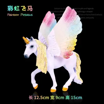 Simulação Estática Modelo Animal Da Mitologia Lenda Do Unicórnio Espalhando Asas Do Arco-Íris Pegasus Brinquedo De Plástico