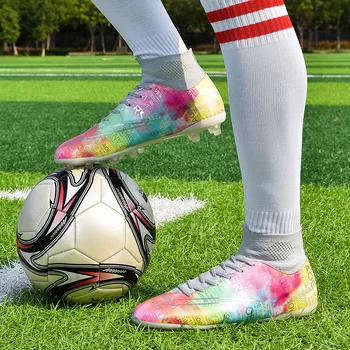 2023 Moda de Impressão Colorida Homens Botas de Futebol ao ar livre Picos de Tênis Unissex FG/TF Futebol Profissional Sapatos botas de futbol