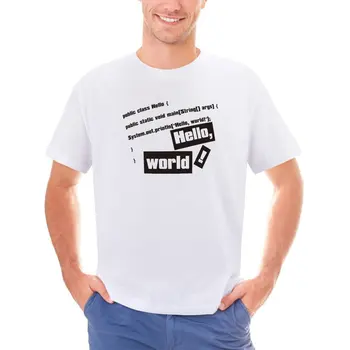 Mens T-Shirt Olá Mundo T-Shirts Bonito Geek Equipe De Programadores De Verão Camisetas Vintage De Impressão Algodão Tops Presente