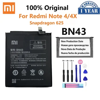 100% Original Redmi Nota 4, 4X 4 X 4100mAh BN43 Para Xiaomi Global Snapdragon 625 Bateria Batterie Bateria Telefone Inteligente