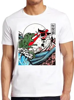 Horror Dinossauro Gato A Grande Onda Fora Meme Piada Engraçada Presente Tee T-Shirt M1039