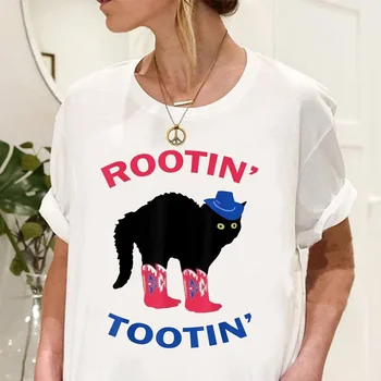 1209Rootin Cowboy Gato T-Shirt das Mulheres de Algodão de Manga Curta Funny T-shirts Rodeio Retro Gráfica Tees Tops Hippie de Vestuário Feminino