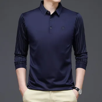 Homens novos Camisa de Polo do coreano Outono Moda Casual Solta de Manga comprida T-shirt de meia-Idade, Homens de Negócios Superior T-shirt