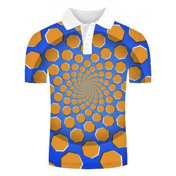 Moda grade camisa de polo de impressão 3D casual abstrata geométrica homens de camisa de polo do diário de verão botão de lapela superior grande T-shirt S-5XL