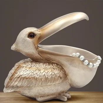 Nordic Big Bill Bird Pelican Entrada De Armazenamento De Chaves De Pequenos Ornamentos De Armazenamento De Caixa De Simulação De Resina Escultura Sorte Ornamentos