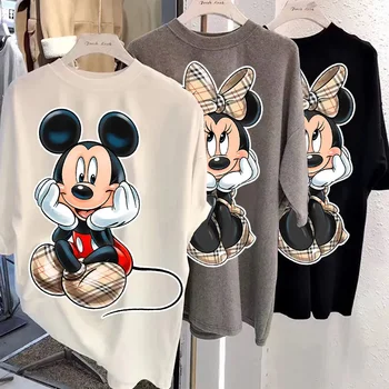 Vintage Mulheres da Moda dos desenhos animados do Minnie do Mickey de Verão Kawaii Feminina de Ulzzang Oversized T-shirt com Mangas Curtas 90 Y2k