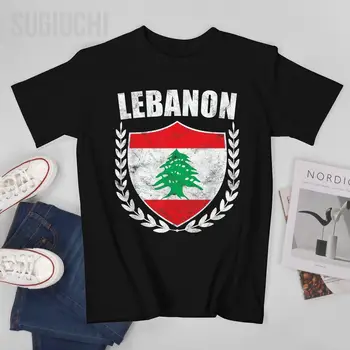 Unisex Homens Vintage Líbano Bandeira Escudo Camiseta Camisetas T-Shirts Mulheres, Meninos 100% Do Algodão Do T-Shirt