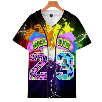 Mens 3D T-Shirts Botões Homme Streetwear Tees Camisas de Hip Hop Bel Air 23 - Fresh Prince Mulheres Feitas de Beisebol Jersey Tops de Roupas