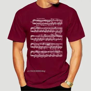 Impresso T-shirt Gola Manga Curta Casual Nocturne Música de Chopin Notas de Piano Nocturne Homens Cartoon Divertido T-shirt 2788D