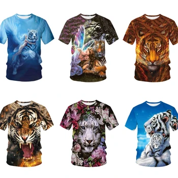 Man em 3d Tigre Feroz Impresso T-shirt de Verão Casual Oversize T-Shirt Tamanho Plus Anime Camiseta Gola Redonda Grande Tamanho Superior Tees 6XL