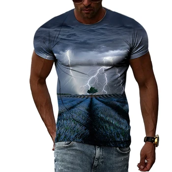 A Impressão 3D de Verão Criativo masculina de manga Curta T-shirt Tempestade de Relâmpagos Padrão de Tendência de Moda Cara Dura, de Secagem Rápida e Superior