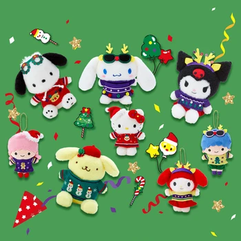 Hello Kitty Boneca Sanrio Série Do Natal Pingente Boneca De Anime Kit Cinnamoroll Kuromi Kawaii Doll Lindo Filho Brinquedo Chaveiro De Presente