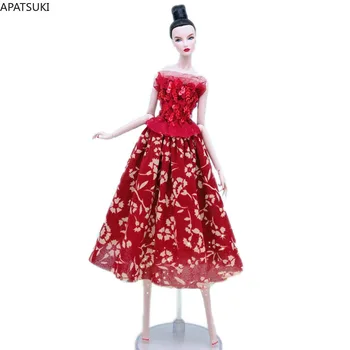 Vermelho De Lantejoulas Boneca De Moda De Roupas Para A Boneca Barbie Com Roupas Curtas Superior E Florais, Saias Midi Vestido De 1/6 Bonecas Acessórios Brinquedos