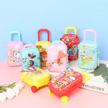Metal Mini Mala para Bonecas em Miniatura Brinquedos Tronco de Decoração de Casa de bonecas Caixa de Jóias