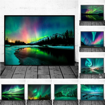 Paisagem Natural Luzes Polares Imprimir O Cartaz Aurora Boreal Cenário Arte De Parede Luzes Do Norte Tela Pintura A Decoração Home