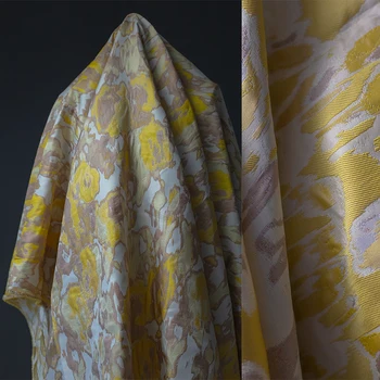 Dupla Face em Tecido Jacquard Amarelo Fundo Roxo Pano Decorativo Designer de Vestuário de Diy de Costura Metros de Material de Poliéster
