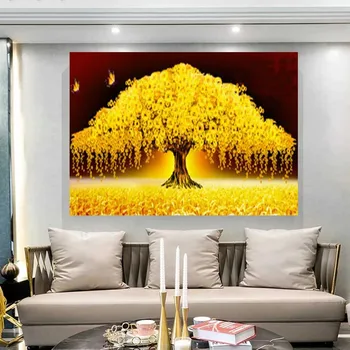 5D Diy Diamante Pintura Moderna de Ouro Árvore de Dinheiro de Imagem De pedra de Strass de Ponto de Cruz, Bordados Kits de Mosaico Árvore da Vida Decoração