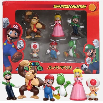 NEW Super Mario Bros PVC Figura de Ação Brinquedos Bonecas Modelo Definido Jogo de Anime Luigi, Yoshi, Donkey Kong, o Cogumelo para Crianças, Presentes de Aniversário