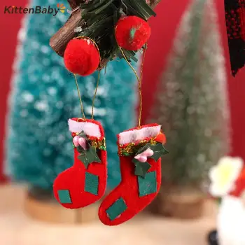 1Pc Mini Vermelho de Natal de Meia de Modelo de Árvore de Natal Pendurando Pingente Casa de bonecas em Miniatura Decoração Acessórios
