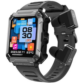 2-em-1 Fone de ouvido Bluetooth Smart Watch Chamada Bluetooth,4GB,Local de Música,Gravação,Heart Rate Monitor de Pressão Arterial Smartwatch Homens