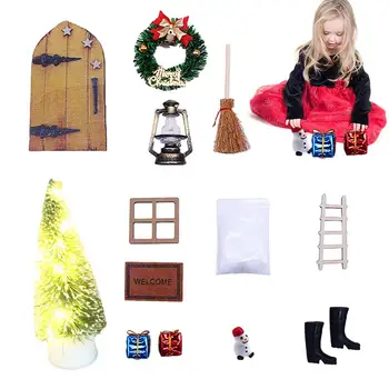 Fada Kit de Porta 12PCS Casa de bonecas Acessórios de Decoração de Natal em Miniatura de Árvore de Natal Escada Botas Lâmpada de Óleo de Fadas de Decoração de Jardim